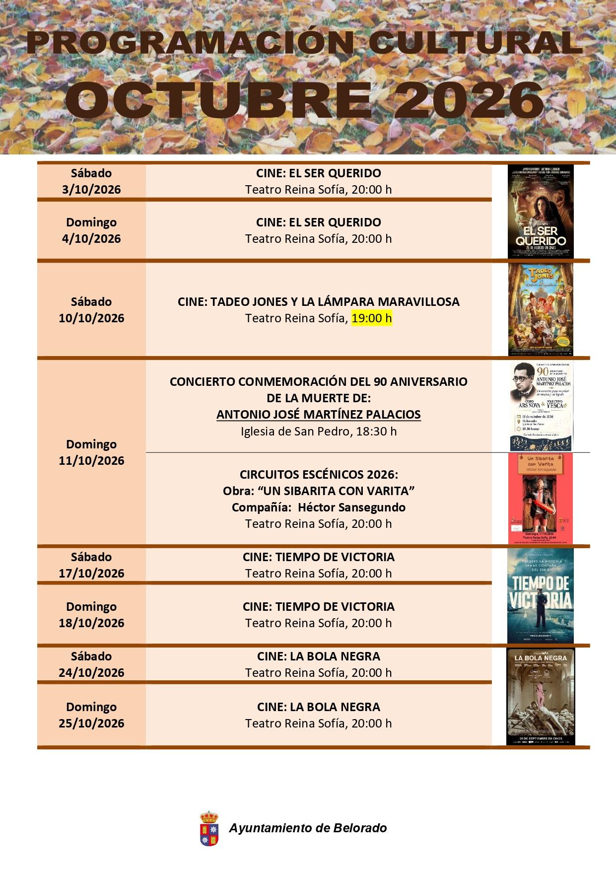 Programación cultural octubre 2026 