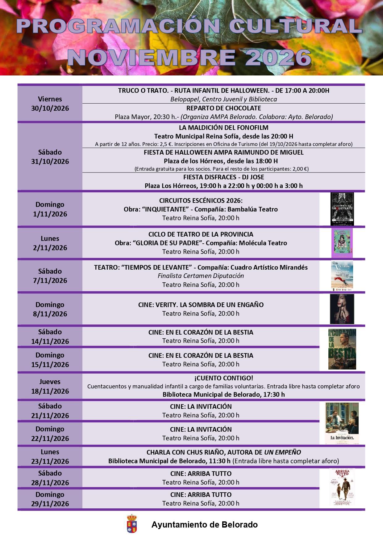 PROGRAMACION CULTURAL NOVIEMBRE